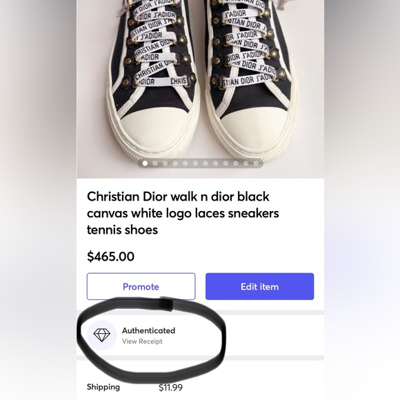 SOLD❌Christian dior walk N dior logo laces sneakers black tennis shoes 37.5 - Picture 3 of 15